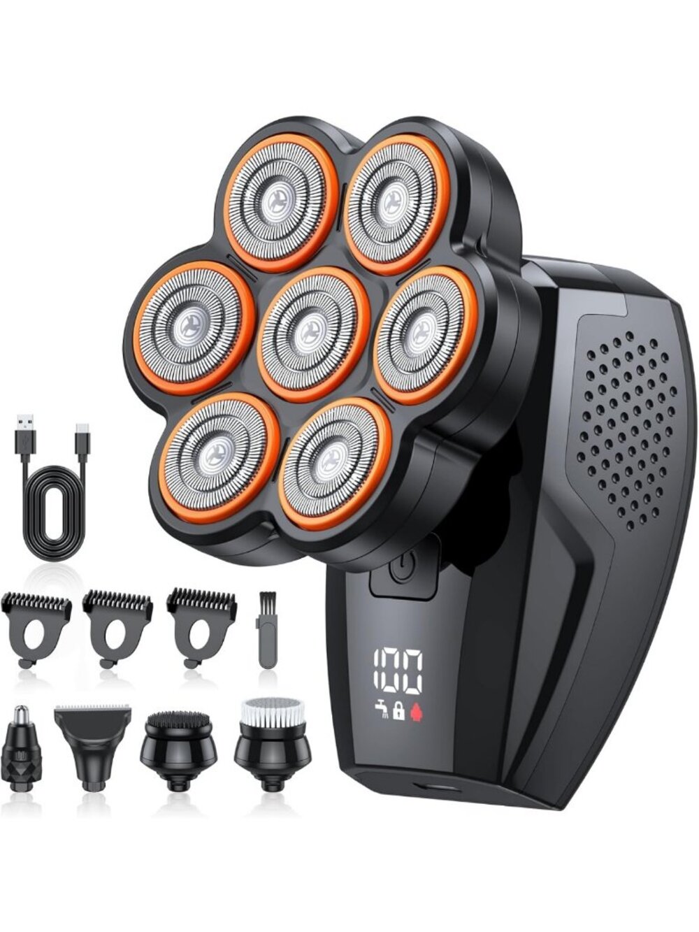 7D Electric Head Shaver for Men, Waterproof & Fast Rechargeable Grooming Kit